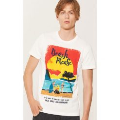 T-shirty męskie: T-shirt z zabawnym nadrukiem - Kremowy