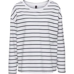 Bluza dresowa w paski bonprix biało-ciemnoniebieski w paski. Białe bluzy damskie bonprix, w paski, z dresówki, bez rękawów, bez kaptura. Za 59,99 zł.