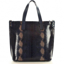 Włoska torebka z naturalnej skóry - MAZZINI SARITA granat snake. Czarne shopper bag damskie MAZZINI, w paski, ze skóry, na ramię. Za 339,00 zł.