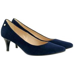 Buty ślubne damskie: Skórzane czółenka w kolorze granatowym