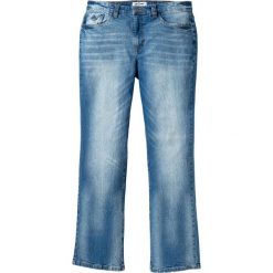 Dżinsy ze stretchem Slim Fit Bootcut bonprix jasnoniebieski "used". Niebieskie jeansy męskie slim bonprix, m, w paski, z jeansu, klasyczne. Za 79,99 zł.