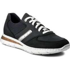 Sneakersy RIEKER - M5720-14 Blau Combi. Niebieskie półbuty damskie marki Rieker, na co dzień, bez wzorów, ze skóry ekologicznej, bez obcasa, na płaskiej podeszwie, bez zapięcia. W wyprzedaży za 179,00 zł.