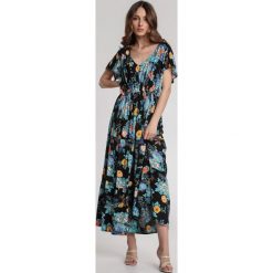 Czarna Sukienka Dorielei. Czarne sukienki damskie Renee, s, w kwiaty, z okrągłym kołnierzem, z krótkim rękawem, krótkie, midi, rozkloszowane. Za 99,99 zł.