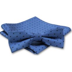 Elegancka Mucha Męska - Alties - Niebieska w Granatowe Grochy MUALTS0170. Niebieskie muszki męskie Alties, na imprezę, w paski, eleganckie. Za 39,00 zł.