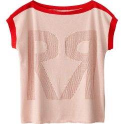 Kardigany damskie: Sweter z dekoltem w łódkę i z krótkim rękawem