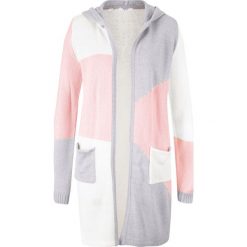 Sweter bez zapięcia z kapturem bonprix pastelowy jasnoróżowy - jasnoszary melanż - biel wełny. Różowe swetry damskie bonprix, bez wzorów, z wełny, bez rękawów, z kapturem. Za 99,99 zł.