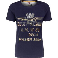 T-shirt AERONAUTICA MILITARE Granatowy. Niebieskie t-shirty damskie marki Aeronautica Militare, z nadrukiem, z bawełny, militarne, z okrągłym kołnierzem. Za 280,00 zł.