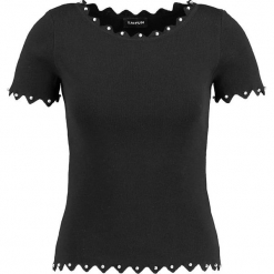 Koszulka w kolorze czarnym. Czarne t-shirty damskie marki Taifun, prążkowane, z okrągłym kołnierzem. W wyprzedaży za 108,95 zł.