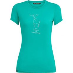 Koszulka funkcyjna "Deer" w kolorze turkusowym. Niebieskie koszulki damskie Salewa, z nadrukiem, z materiału, z okrągłym kołnierzem. W wyprzedaży za 87,95 zł.