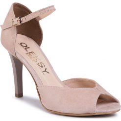 Sandały OLEKSY - M31/119 Cappucino. Brązowe klapki damskie Oleksy, bez wzorów, ze skóry, bez obcasa, na obcasie. Za 289,00 zł.