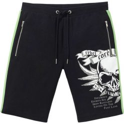 Bermudy dresowe bonprix czarny z nadrukiem. Czarne spodenki i szorty męskie bonprix, m, z nadrukiem, z dresówki. Za 89,99 zł.