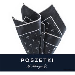 Poszetka w kotwice. Czarne poszetki męskie Pakamera, bez wzorów. Za 80,00 zł.