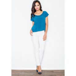 Niebieska bluzka z Krótkim Rękawem z Wycięciem z Tyłu. Niebieskie bluzki damskie Molly.pl, xl, bez wzorów, eleganckie, bez kołnierzyka, z krótkim rękawem. Za 79,00 zł.