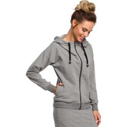 Bluza z kapturem zasuwana na zamek - szara. Szare bluzy damskie Moe, s, bez wzorów, z elastanu, bez rękawów, z kapturem. W wyprzedaży za 179,00 zł.