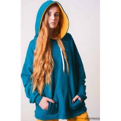 Large Blouse Zieleń morska+ kaptur musztardowy. Żółte bluzy damskie Pakamera, bez wzorów, bez rękawów, z kapturem. Za 199,00 zł.