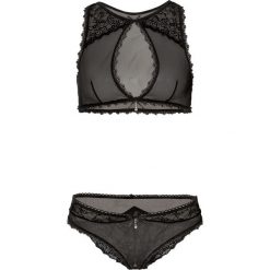 Biustonosz + figi "ouvert (2 części) bonprix czarny. Czarne figi damskie marki bonprix, w koronkowe wzory, z satyny. Za 54,99 zł.