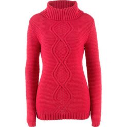 Sweter z warkoczem bonprix czerwony. Czerwone swetry damskie bonprix, bez wzorów, bez rękawów, bez kaptura. Za 54,99 zł.