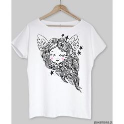T-shirty damskie: ANIOŁEK koszulka bawełniana biała z nadrukiem