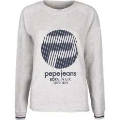 Bluza Pepe Jeans. Szare bluzki damskie Pepe Jeans, z nadrukiem, z jeansu, bez rękawów, bez kaptura. Za 139,00 zł.