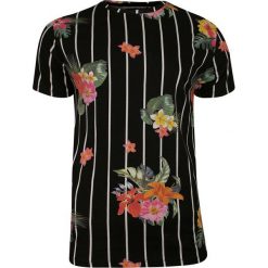 Czarny Bawełniany T-Shirt Męski -Brave Soul- Koszulka, Krótki Rękaw, w Białe Paski, Kolorowe Kwiatki TSBRSSS20CATTLEYAjetblack. Czarne paski męskie Brave Soul, w paski, z bawełny, casualowe. Za 47,00 zł.