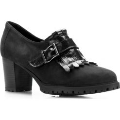 Buty damskie. Czarne botki damskie Wittchen, ze skóry, eleganckie, bez obcasa, na obcasie, ze sprzączką. W wyprzedaży za 199,92 zł.