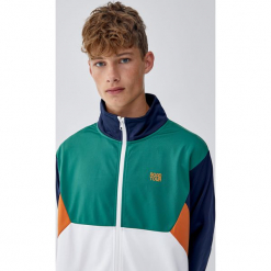 Bluza z suwakiem i panelami. Białe bluzy męskie Pull&Bear, m, bez wzorów, bez kołnierzyka, bez rękawów, bez kaptura. Za 109,00 zł.