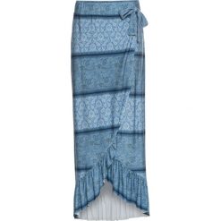 Spódnica z falbanami bonprix niebiesko-biel wełny wzorzysty. Niebieskie spódniczki damskie bonprix, w paski, z wełny, kopertowe. Za 59,99 zł.