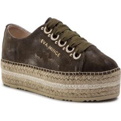 Espadryle EVA MINGE - EM-14-05-000130 869. Zielone espadryle damskie Eva Minge, z aplikacjami, z zamszu, bez obcasa, na obcasie. W wyprzedaży za 319,00 zł.