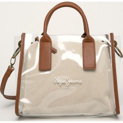 Pepe Jeans - Torebka. Brązowe torby damskie na zakupy Pepe Jeans, w paski, z bawełny, na ramię, bez dodatków. Za 199,90 zł.