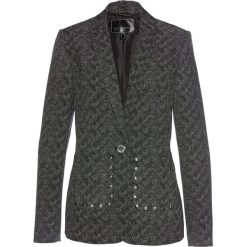 Żakiet Boyfriend z ćwiekami bonprix czarno-biały z nadrukiem. Czarne żakiety damskie bonprix, z nadrukiem. Za 124,99 zł.