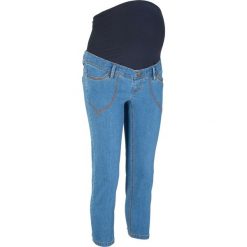 Dżinsy ciążowe z wywiniętymi nogawkami w dł. 3/4 bonprix niebieski "medium bleached". Niebieskie jeansy damskie bonprix, z jeansu. Za 109,99 zł.