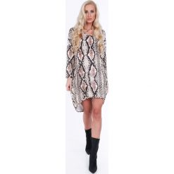 Beżowa sukienka w motywy zwierzęce oversize 1968. Brązowe sukienki damskie Fasardi, s, bez wzorów, bez kołnierzyka, bez rękawów, oversize. Za 79,00 zł.