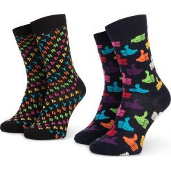 Zestaw 2 par wysokich skarpet unisex HAPPY SOCKS - XHAP02-9300 Czarny Kolorowy. Czarne skarpetki damskie Happy Socks, bez wzorów, z elastanu. Za 69,00 zł.