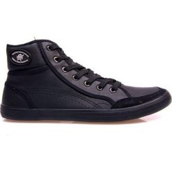 Czarne Wysokie Trampki 201 Czarny. Czarne trampki męskie ButyModne, bez wzorów, z tworzywa sztucznego, bez zapięcia. Za 77,99 zł.