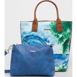 Desigual - Torebka. Niebieskie torebki klasyczne damskie Desigual, w paski, z poliesteru, casualowe, na ramię, średnie, bez dodatków. Za 299,90 zł.