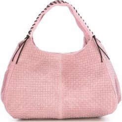 Torebki klasyczne damskie: Skórzana torebka w kolorze jasnoróżowym – 43 x 38 x 20 cm