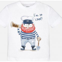 Mayoral - T-shirt dziecięcy 68-98 cm. Szare t-shirty męskie marki Mayoral, z nadrukiem, z bawełny, z okrągłym kołnierzem. Za 49,90 zł.