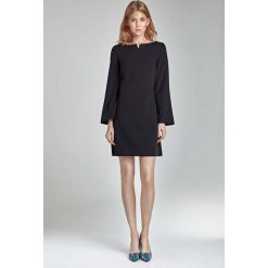Trapezowa Granatowa Sukienka z Rękawem 7/8. Niebieskie sukienki balowe marki Molly.pl, na co dzień, l, z krótkim rękawem, mini, oversize. Za 142,90 zł.
