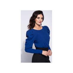 Niebieska bluzka damska z bufiastym rękawem. Niebieskie bluzki damskie Bien fashion, xs, bez wzorów, z tkaniny, eleganckie, bez kołnierzyka, bez rękawów. Za 119,00 zł.