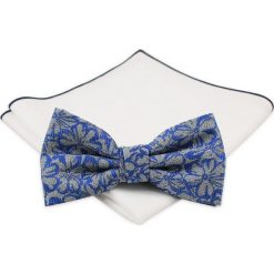 Szara Mucha z Białą Poszetką -CHATTIER- Męska, w Niebieskie Kwiatki MUCH0487. Szare muszki męskie Chattier, na imprezę, w paski, eleganckie. Za 44,00 zł.