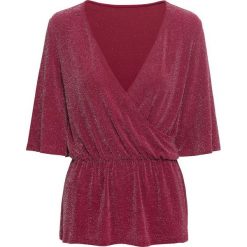 Shirt z założeniem kopertowym bonprix czerwono-srebrny kolor. Czerwone koszulki damskie marki bonprix, bez wzorów, z dekoltem w serek, bez rękawów. Za 79,99 zł.