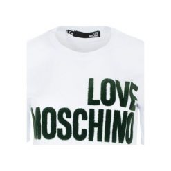 T-shirt Love Moschino. Białe koszulki damskie xs, bez wzorów, z włoskim kołnierzykiem, bez rękawów. Za 269,00 zł.