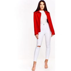 Krótka elegancka kurtka na guziki - czerwony, 42. Czerwone kurtki damskie e-margeritka.pl, bez wzorów, z wiskozy, eleganckie, krótkie, bez kaptura. Za 229,99 zł.