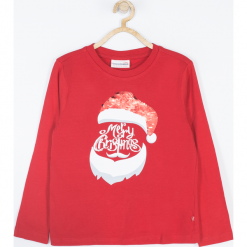 Koszulka. Czerwone t-shirty chłopięce z długim rękawem marki Merry Christmas, z nadrukiem, z elastanu. Za 14,90 zł.