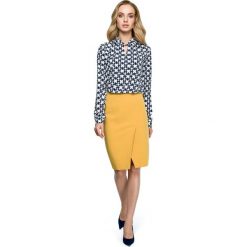 Spódnica z zakładką na spodzie - żółta. Żółte spódniczki damskie Style, s, z elastanu, klasyczne, ołówkowe. Za 119,00 zł.