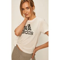 Adidas Performance - T-shirt. Białe topy damskie adidas Performance, s, z nadrukiem, z elastanu, z krótkim rękawem. W wyprzedaży za 129,90 zł.