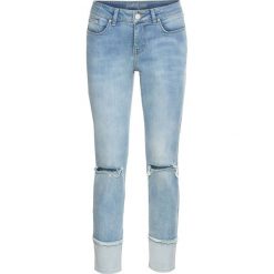 Dżinsy SKINNY w krótszej długości, z wstawką bonprix niebieski "stone”. Niebieskie jeansy damskie bonprix, bez wzorów, z jeansu. Za 124,99 zł.