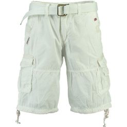 Bermudy "Pablo" w kolorze białym. Białe spodenki i szorty męskie Geographical Norway Men, s, w paski, z bawełny. W wyprzedaży za 119,95 zł.