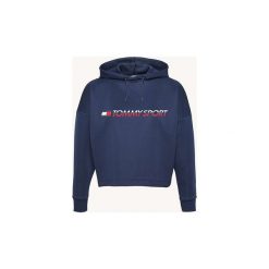 Bluzy Tommy Sport S10S100093 HOODY CROPPED VERTIC. Niebieskie bluzy sportowe damskie Tommy Sport, s, bez wzorów, bez rękawów, bez kaptura. Za 255,29 zł.