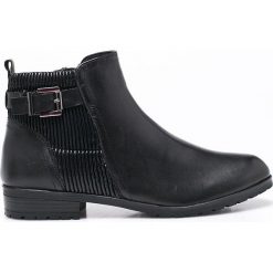 Caprice - Botki. Czarne buty zimowe damskie marki Caprice, z materiału, z okrągłym noskiem, na obcasie. W wyprzedaży za 199,90 zł.